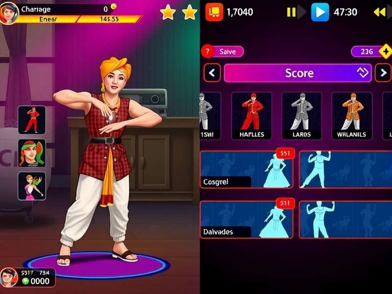 Dance With Devdas gameplay screenshot showing character performing Bollywood dance moves
